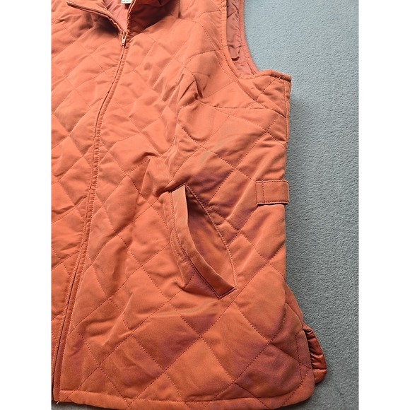 Orvis Women's Diamond Quilted Orange Full Zip Vest With Side Buckles Size Medium - Picture 5 of 10